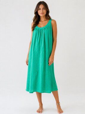 Green Eyelet Cut-Out Dress | Embroidered Lightweight | L/XL
